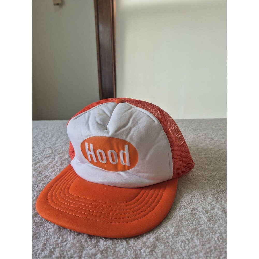 Vintage Hood Dairy Orange White Trucker Hat Snapback Mesh Cap Made in USA